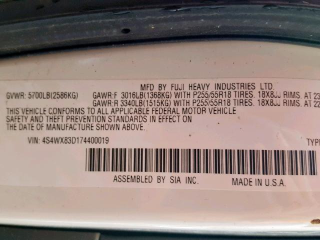 4S4WX83D174400019 - 2007 SUBARU B9 TRIBECA WHITE photo 10