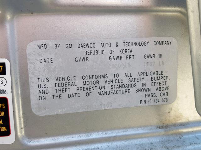 KL1TD62645B317109 - 2005 CHEVROLET AVEO BASE Gümüş foto 10