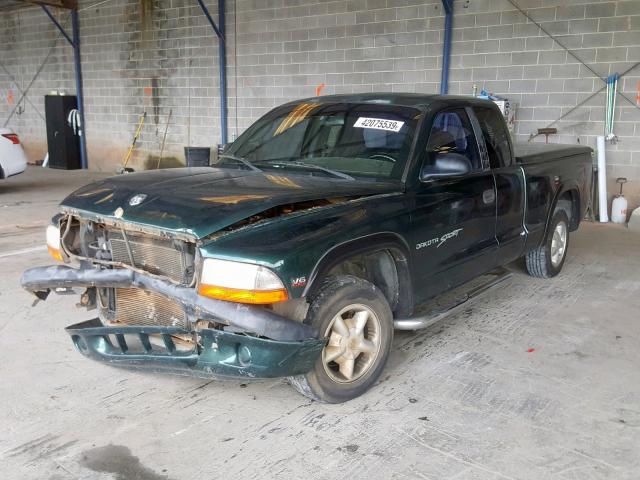 1B7GL22X0YS600206 - 2000 DODGE DAKOTA GREEN photo 2