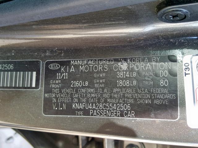 KNAFU4A28C5542506 - 2012 KIA FORTE EX TAN photo 10