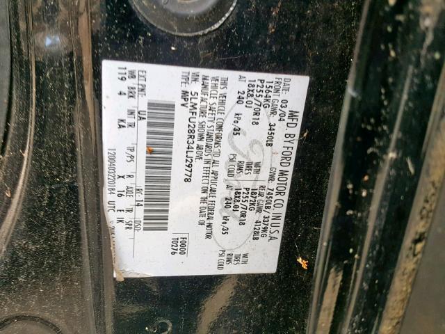 5LMFU28R34LJ29778 - 2004 LINCOLN NAVIGATOR შავი ფოტო 10