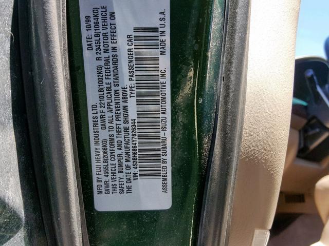 4S3BH6864Y7626344 - 2000 SUBARU LEGACY OUT GREEN photo 10