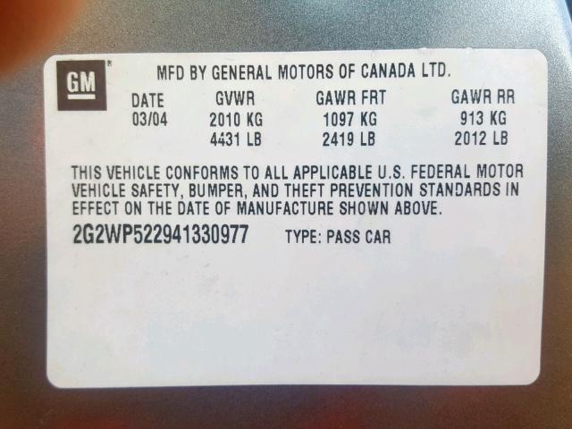 2G2WP522941330977 - 2004 PONTIAC GRAND PRIX GRAY photo 10