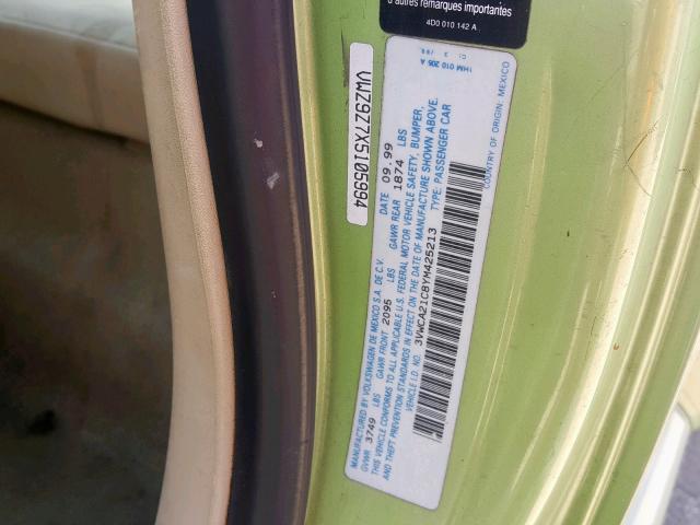 3VWCA21C8YM425213 - 2000 VOLKSWAGEN NEW BEETLE მწვანე ფოტო 10