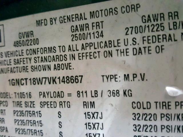 1GNCT18W7VK148667 - 1997 CHEVROLET BLAZER GREEN photo 10