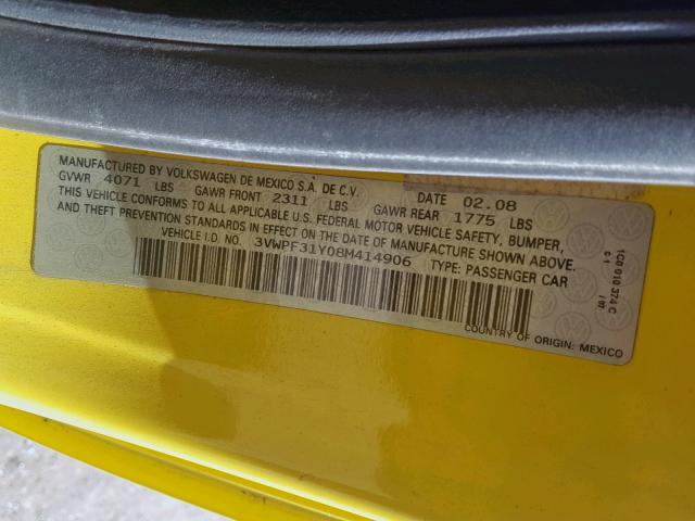 3VWPF31Y08M414906 - 2008 VOLKSWAGEN NEW BEETLE ყვითელი ფოტო 10