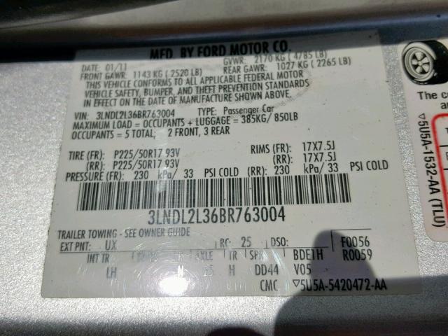 3LNDL2L36BR763004 - 2011 LINCOLN MKZ HYBRID SILVER photo 10