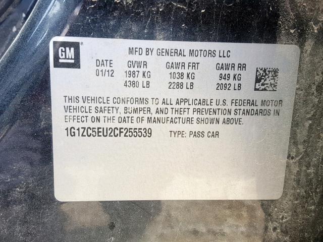 1G1ZC5EU2CF255539 - 2012 CHEVROLET MALIBU 1LT 黑色 照片 10