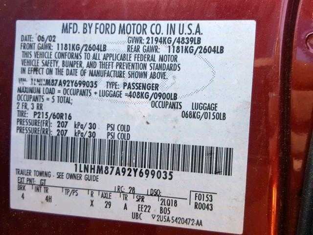 1LNHM87A92Y699035 - 2002 LINCOLN LS MAROON photo 10