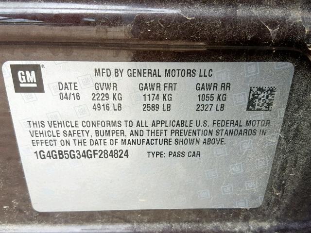 1G4GB5G34GF284824 - 2016 BUICK LACROSSE PURPLE photo 10