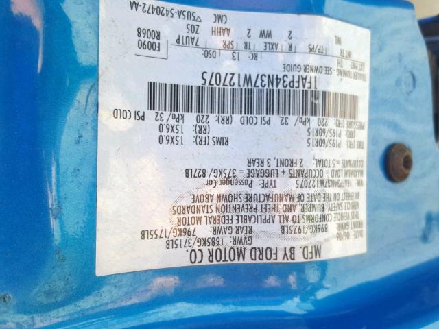 1FAFP34N37W127075 - 2007 FORD FOCUS ZX4 BLUE photo 10