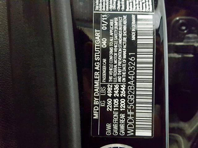 WDDHF5GB2BA403261 - 2011 MERCEDES-BENZ E 350 BLACK photo 10