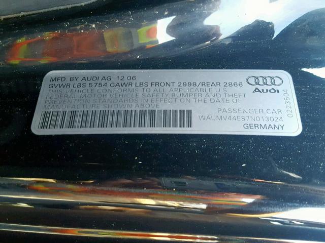 WAUMV44E87N013024 - 2007 AUDI A8 L QUATT BLACK photo 10