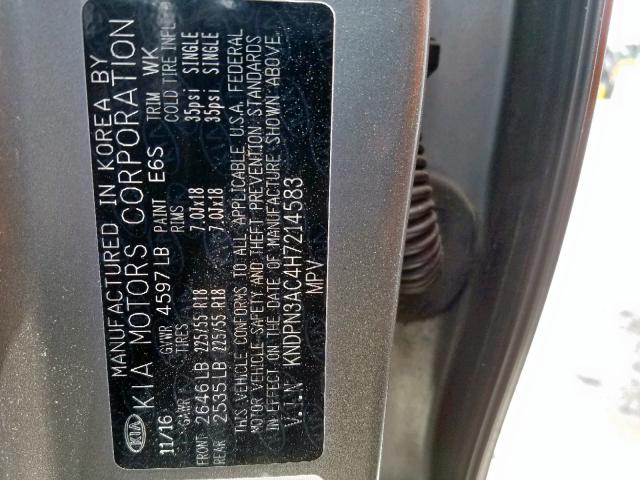 KNDPN3AC4H7214583 - 2017 KIA SPORTAGE E GRAY photo 10