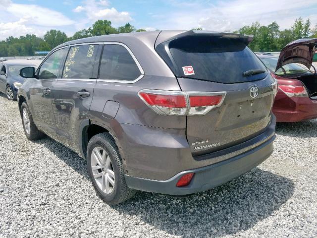 5TDZARFH1FS011973 - 2015 TOYOTA HIGHLANDER GRAY photo 3