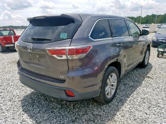 5TDZARFH1FS011973 - 2015 TOYOTA HIGHLANDER GRAY photo 4