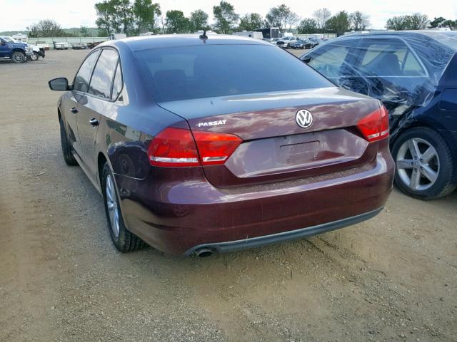 1VWAH7A38DC099456 - 2013 VOLKSWAGEN PASSAT S MAROON photo 3