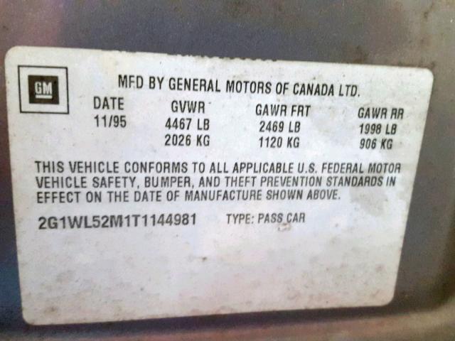 2G1WL52M1T1144981 - 1996 CHEVROLET LUMINA GRAY photo 10