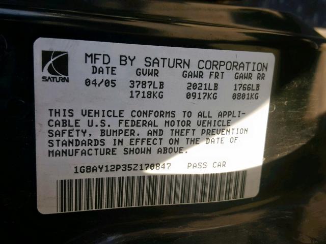 1G8AY12P35Z170847 - 2005 SATURN ION REDLIN Qara foto 10
