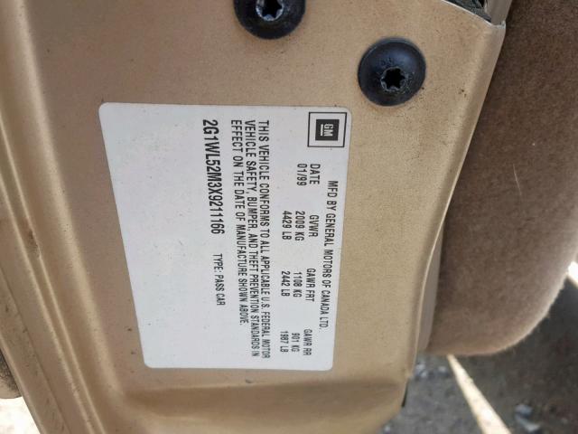 2G1WL52M3X9211166 - 1999 CHEVROLET LUMINA BAS 金色 照片 10