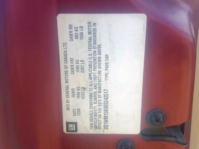 2G1WM15K969242517 - 2006 CHEVROLET MONTE CARL ბურგუნდია ფოტო 10