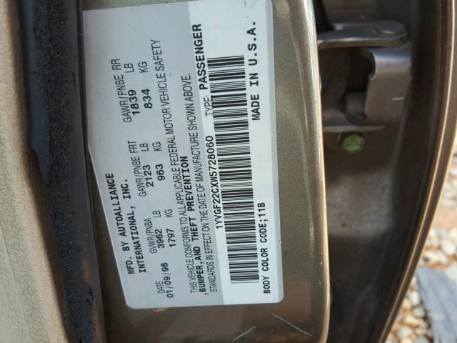 1YVGF22CXW5728060 - 1998 MAZDA 626 DX BROWN photo 10