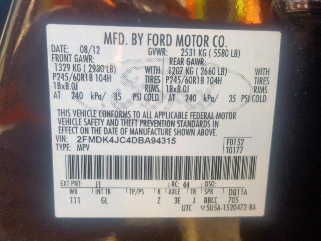 2FMDK4JC4DBA94315 - 2013 FORD EDGE SEL PURPLE photo 10