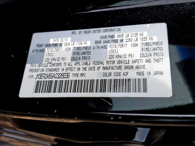 JM3ER2W59A0326639 - 2010 MAZDA CX-7 BLACK photo 10