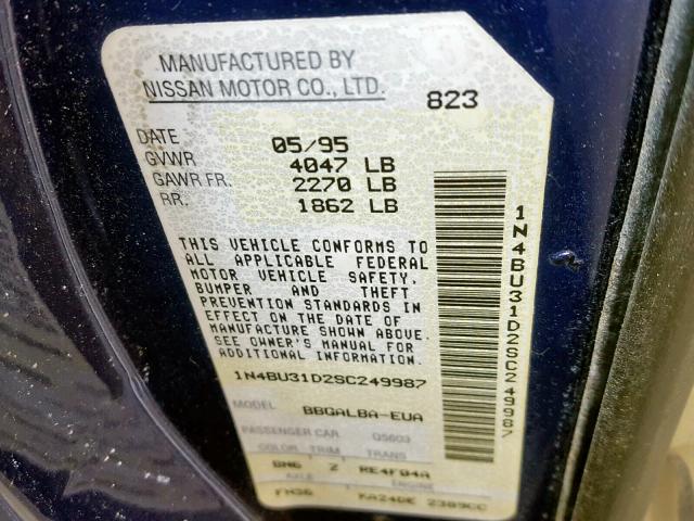 1N4BU31D2SC249987 - 1995 NISSAN ALTIMA XE PURPLE photo 10