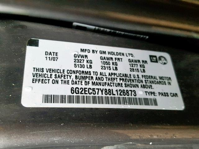 6G2EC57Y88L126873 - 2008 PONTIAC G8 GT CHARCOAL photo 10