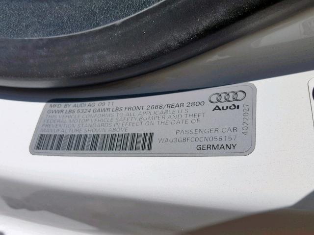 WAU3GBFC0CN056157 - 2012 AUDI A7 PRESTIG WHITE photo 10