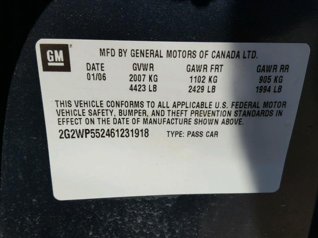 2G2WP552461231918 - 2006 PONTIAC GRAND PRIX ლურჯი ფოტო 10