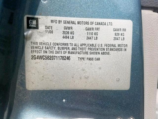 2G4WC582071178246 - 2007 BUICK LACROSSE C BLUE photo 10