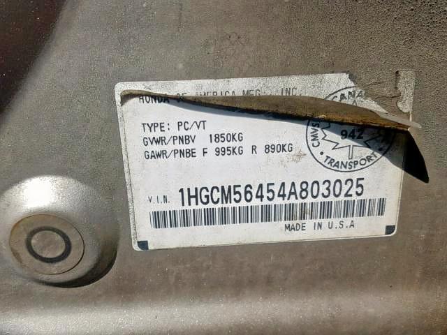 1HGCM56454A803025 - 2004 HONDA ACCORD LX BEIGE photo 9