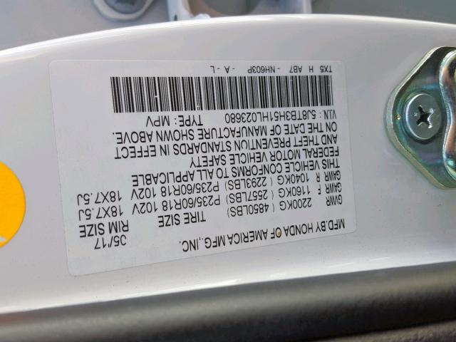 5J8TB3H51HL023680 - 2017 ACURA RDX TECHNO WHITE photo 10