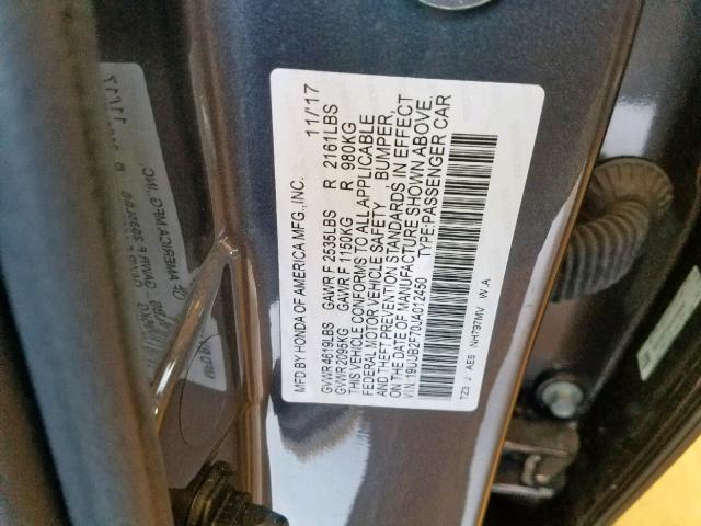 19UUB2F70JA012450 - 2018 ACURA TLX ADVANC GRAY photo 10
