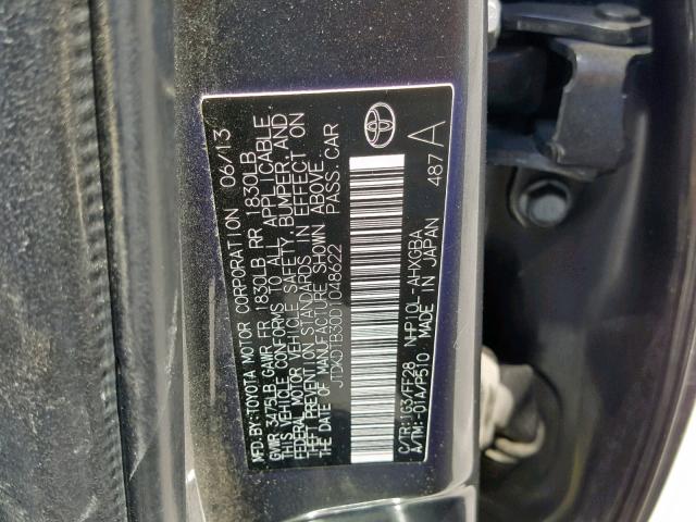 JTDKDTB30D1048622 - 2013 TOYOTA PRIUS C GRAY photo 10