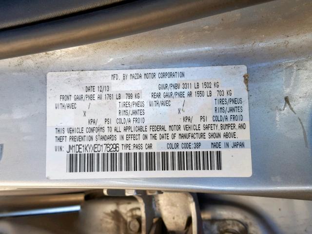 JM1DE1KYXE0176296 - 2014 MAZDA MAZDA2 SPO GRAY photo 10