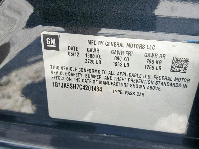 1G1JA5SH7C4201434 - 2012 CHEVROLET SONIC LS CHARCOAL photo 10