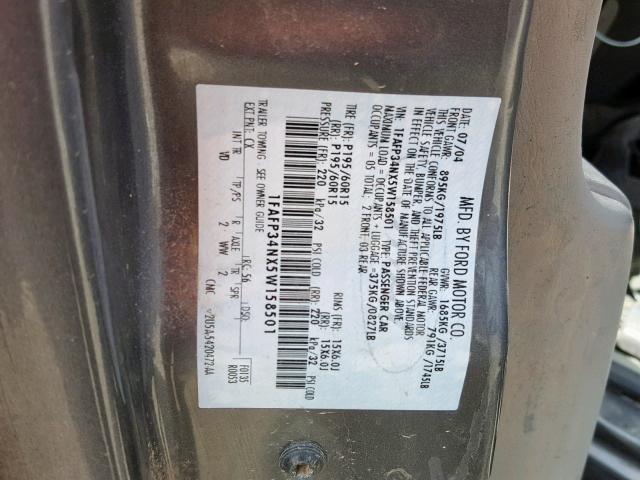 1FAFP34NX5W158501 - 2005 FORD FOCUS ZX4 GRAY photo 10