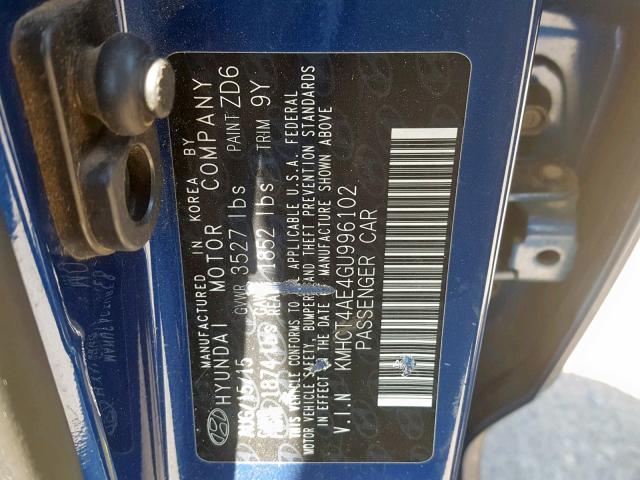 KMHCT4AE4GU996102 - 2016 HYUNDAI ACCENT SE BLUE photo 10