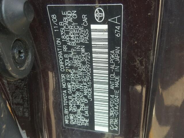 JTKDE167590297723 - 2009 TOYOTA SCION TC Bənövşəyi foto 10