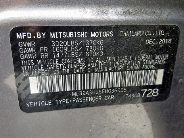 ML32A3HJ5FH036655 - 2015 MITSUBISHI MIRAGE DE GRAY photo 10