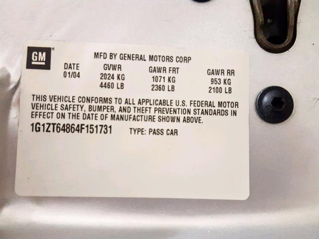 1G1ZT64864F151731 - 2004 CHEVROLET MALIBU MAX 银色 照片 10