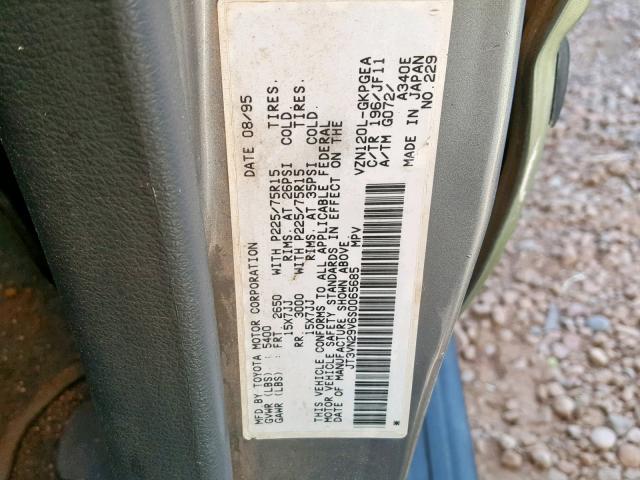 JT3VN29V6S0065685 - 1995 TOYOTA 4RUNNER VN GREEN photo 10