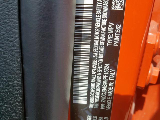 ZACCJBAB9HPF15624 - 2017 JEEP RENEGADE S ORANGE photo 10