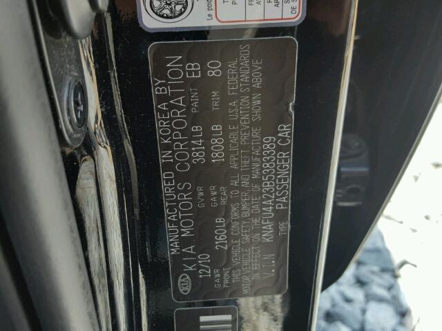 KNAFU4A23B5383389 - 2011 KIA FORTE EX BLACK photo 10