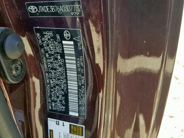 JTKDE3B76A0307732 - 2010 TOYOTA SCION TC იასამნისფერი ფოტო 10