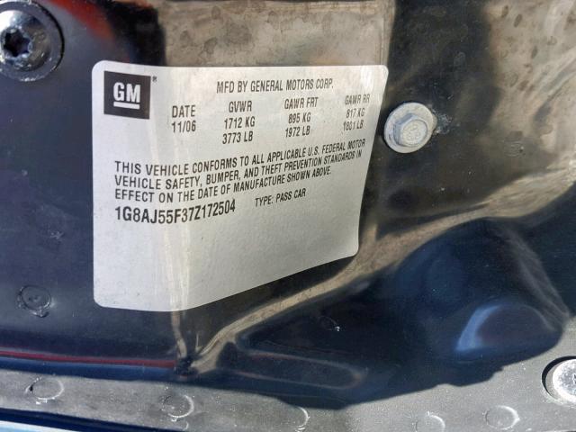 1G8AJ55F37Z172504 - 2007 SATURN ION LEVEL GREEN photo 10