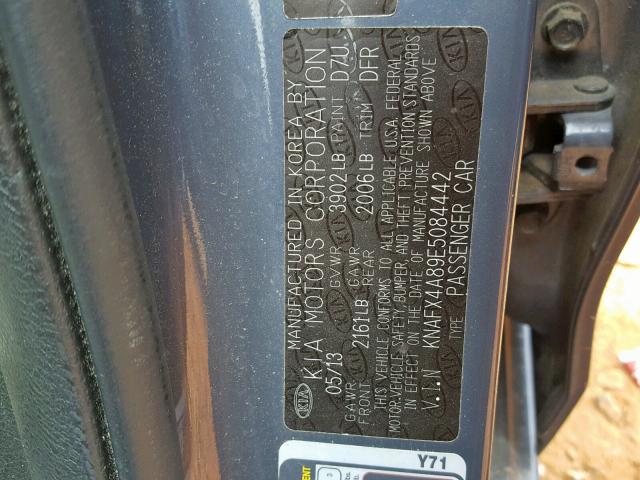 KNAFX4A89E5084442 - 2014 KIA FORTE EX BLUE photo 10